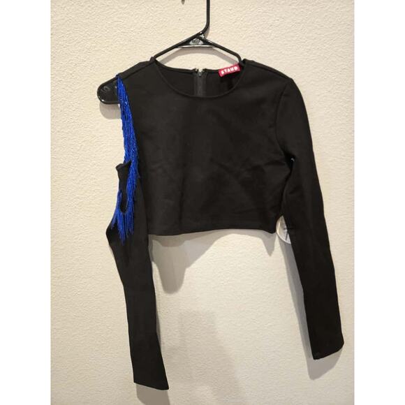 Staud Ellen Beaded Cut-Out Crop Top Black Long Sleeve Women's M Party - Picture 1 of 9